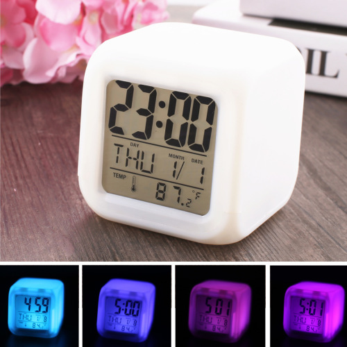 T Colorful Wake-up Light Alarm Clock Creative Gift Children White Mini Small Clock Led Mute Luminous Electronic Clock