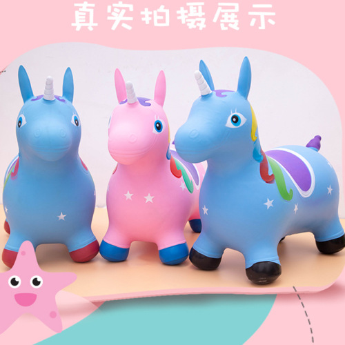 new colorful horse painted jumping horse unicorn inflatable toy children‘s mount thickened pima