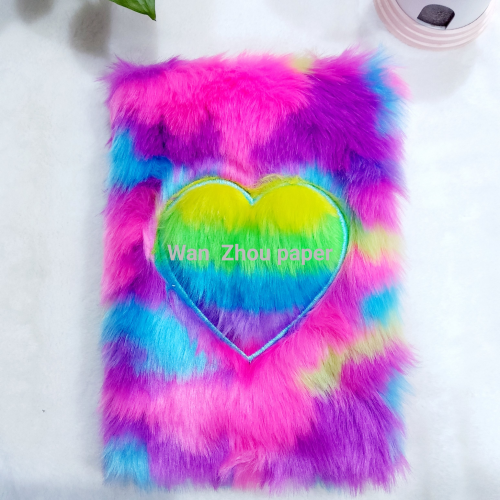 Factory Direct Sale Colorful Long Hair Love Plush Notebook Hard Surface Hand Book Diary Stationery Gift M9089