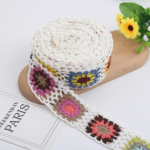 Mori Style Antique Geometric Color Matching Lace Hair Band Knitted Wool Woven Hair Band Korean Hair Accessories Lace Accessories