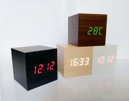 wooden clock voice control electronic digital alarm clock creative led lazy wooden clock date temperature clock small cubic art clock