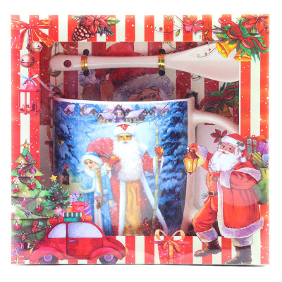 New Christmas Gift Ceramic Cup Santa Claus Cartoon Mug with Spoon Handle Set Hot Creative Cup