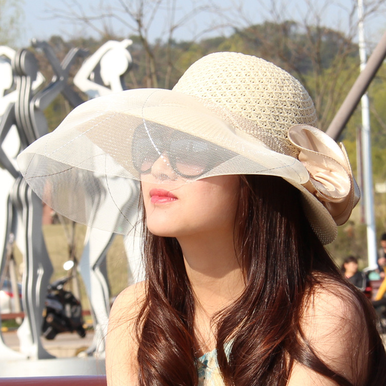 Korean-Style Summer Hollow Lace Mesh Cap Women's Wedding Hat Breathable Big Brim Sun Protection