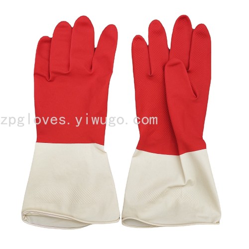 foreign trade two-color household industrial latex gloves kitchen cleaning rubber gloves household laundry washing dishes gloves