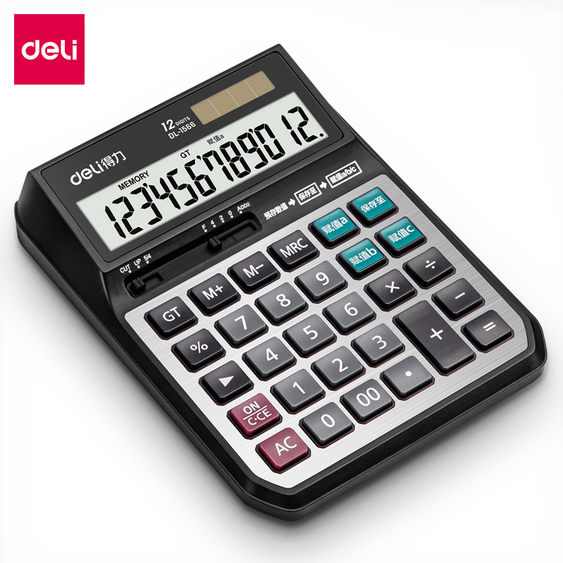 Deli 1566 Assignment Calculator Dual Power Supply 12-Bit Wide Screen Display Financial Office Deskto