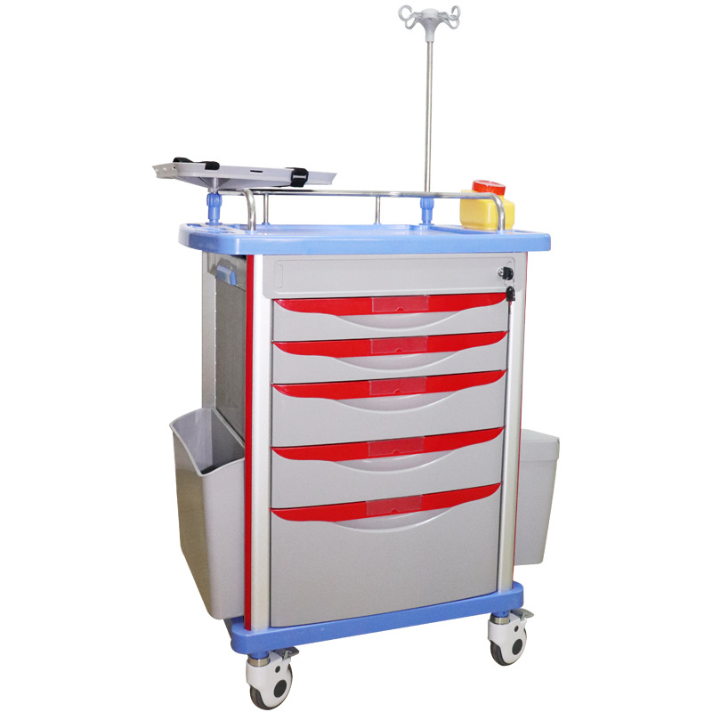 急救车 急救推车 抢救车可放药品 带输液架静音轮推车ABS TROLLEY