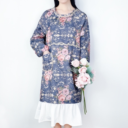 Fashion Jacquard Cotton Korean Style Idyllic Style Bib Apron Women‘s Kitchen Household Double-Layer Waterproof Apron