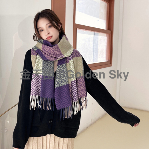 Women‘s Scarf Artificial Cashmere Scarf Japanese and Korean Sweet Mid-Length Scarf Printed Thermal Plaid Scarf Wholesale