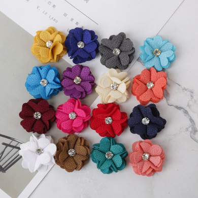 新款带钻小花头饰韩版珍珠麻布艺装饰diy花发绳配件 服饰辅料批发