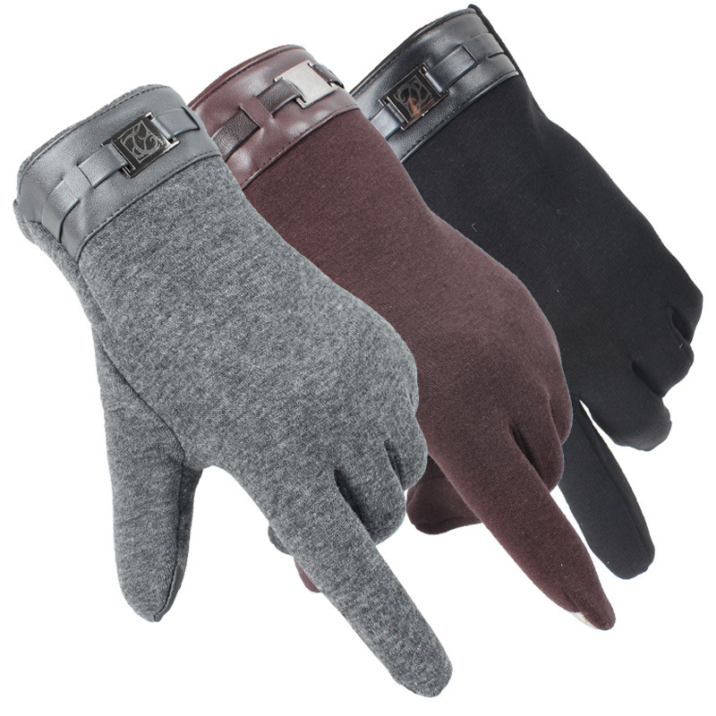 Winter Men's Touch Screen Spun Velvet Gloves Fleece-Lined Warm Driving Running Cycling Warm Spo