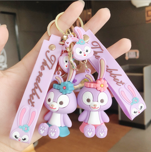 creative silicone cartoon rabbit keychain pendant cute backpack ornaments car key chain ring small gift