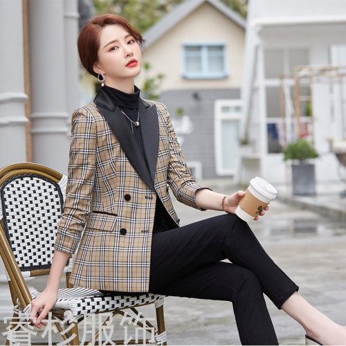 2021 Spring and Autumn New High-End Casual Plaid Suit Ol Professional Korean Style Dignified Goddess Suit