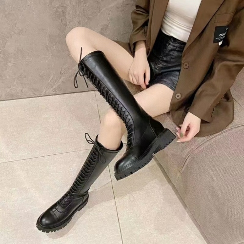 New High Boots Black Shoelace Leather Shoes Leather Boots