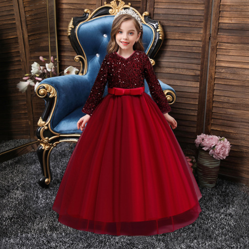 2021 Amazon New Children‘s Dress Princess Dress Ins Girl long Sequined Dress Children‘s Clothing Wholesale