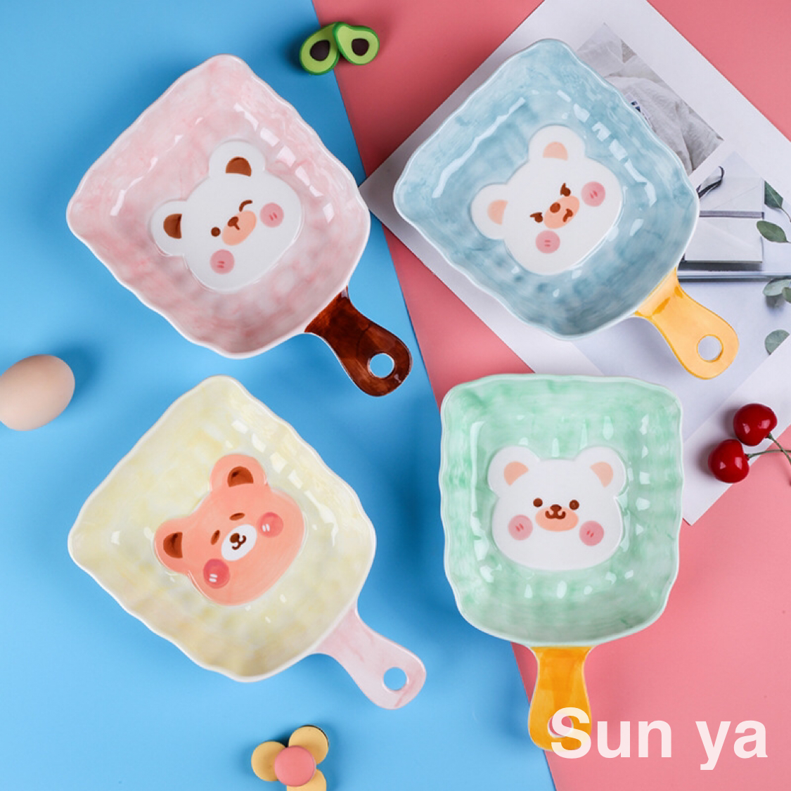 卡通手绘动物陶瓷盘创意儿童分餐盘糕点盘