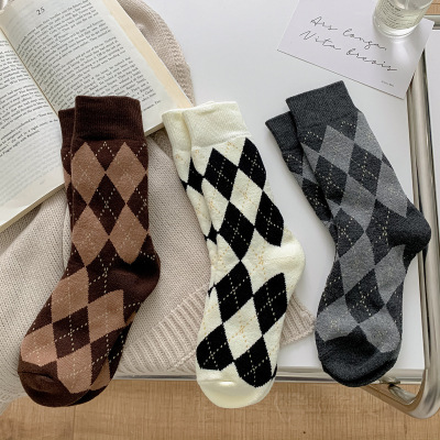 Women's SocksThickened Rhombus Terry Tube SocksWarm and Simple Trendy Wild Factory Direct Hair Stall Wholesale