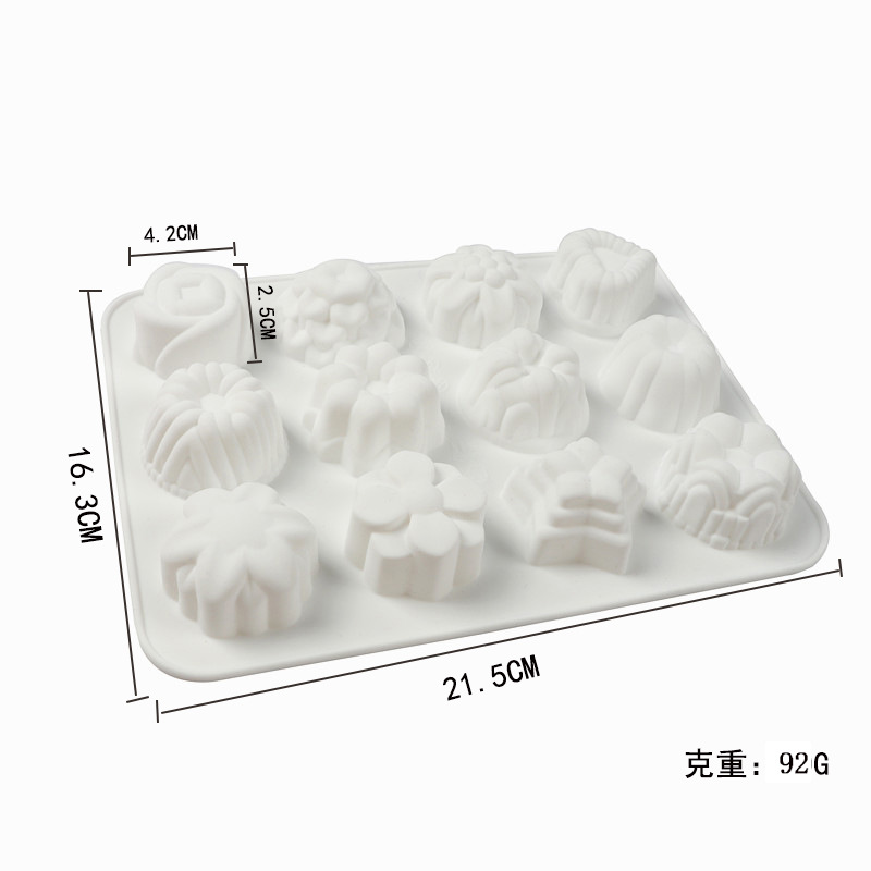 12连花朵花草硅胶模具糖果果冻布丁蛋糕模具香皂点心巧克力模具