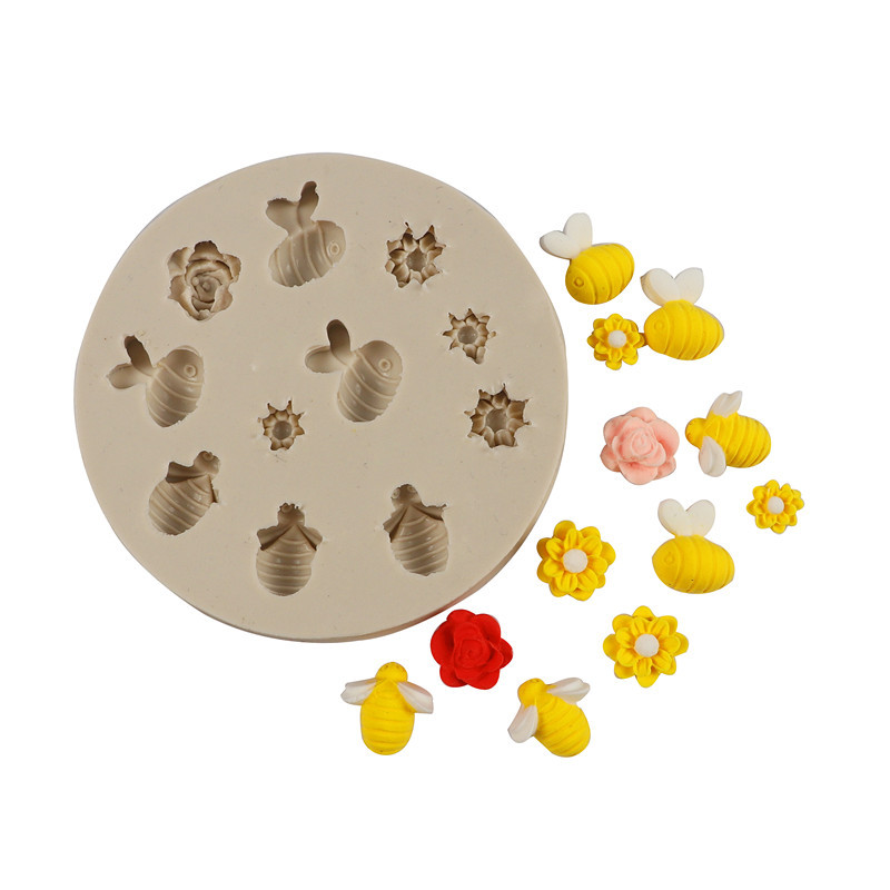 烘焙巧克力模具 蜜蜂花朵蛋糕装饰模具 DIY翻糖硅胶模具家用烘焙