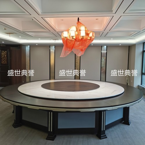 shaoxing star hotel solid wood electric dining table high-end club light luxury electric round table banquet center box dining table