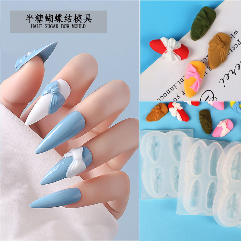 美甲蝴蝶结模具日式3d立体硅胶模半塘蝴蝶结滴胶模具DIY烘焙工具