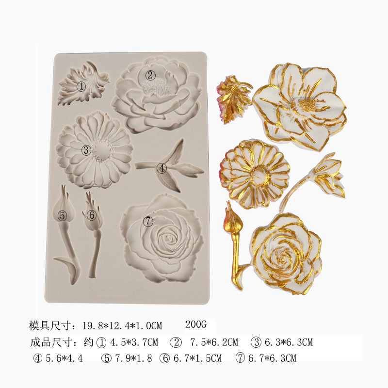 新款翻糖玫瑰花硅胶模具菊花烘焙奶油蛋糕巧克力装饰DIY滴胶模具