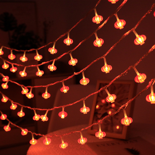Solar LED Small red Lantern Small Colored String Lights with Spring Festival New Year Home Decorative Lights Outdoor Waterproof 
