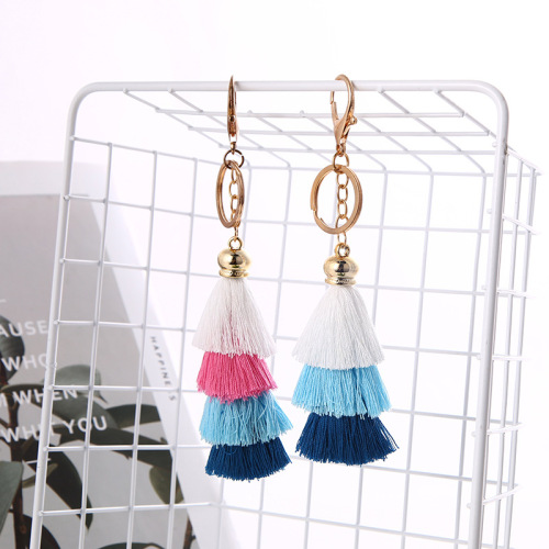 Spot Amazon Sources New Simple Tassel Key Chain Color Vertical Pendant Factory Customized Furry Ball Decorations