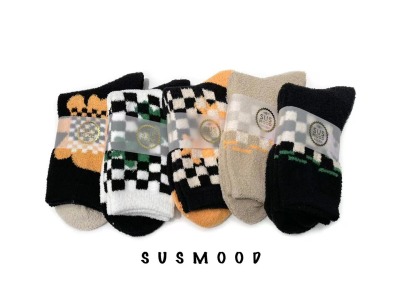 Chessboard Plaid Flower Coral Fleece Socks Korean Style Thickened All-Matching Terry Sock Sleeping Socks