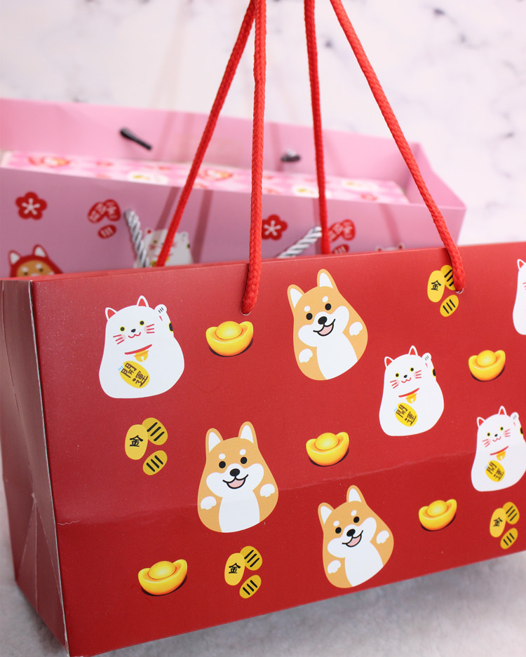 新年手提袋 柯基犬旺旺手提袋 礼品袋 大招财运花开富贵手拎袋