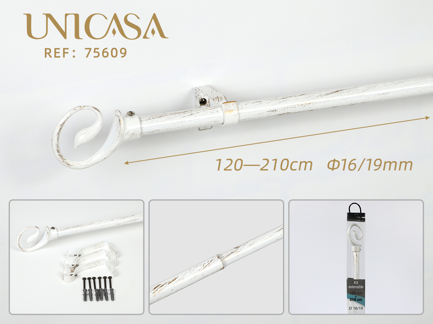 The Telescopic Rod 铁艺罗马杆欧式窗帘杆伸缩轨道杆多套装16/19