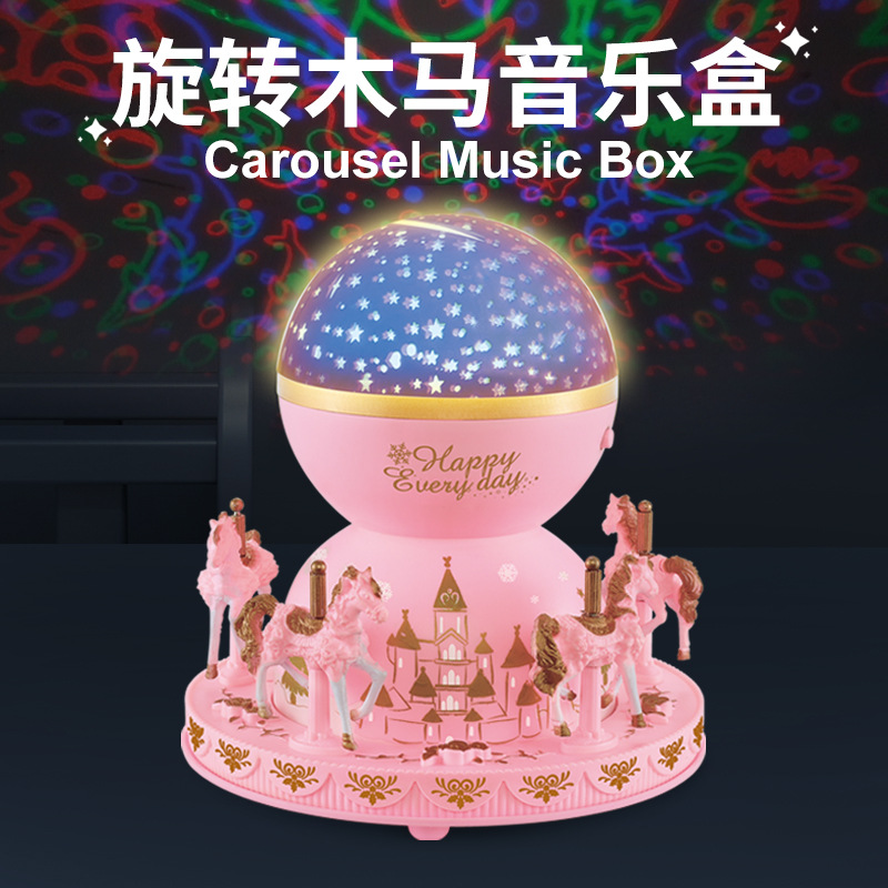 旋转木马音乐盒生日蛋糕摆件女孩玩具八音盒甜品台情景装饰摆件