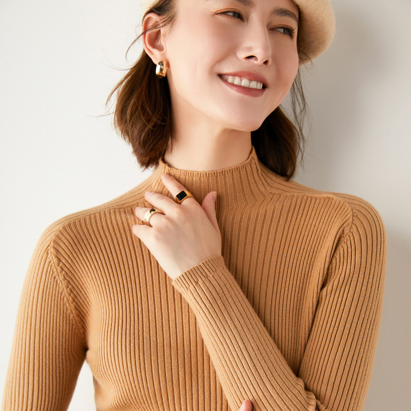2021秋冬季新款女士高弹套头半高领短款修身针织毛衣女羊毛打底衫