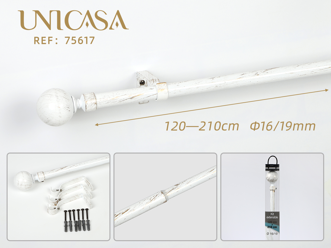 The Telescopic Rod 铁艺罗马杆欧式窗帘杆伸缩轨道杆多套装16/19