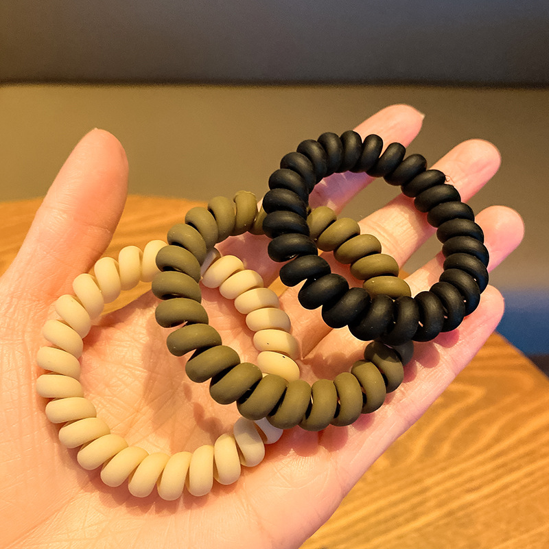 奶茶色电话线发圈 少女丸子头皮筋扎头绳韩版轻奢风发饰发绳批发