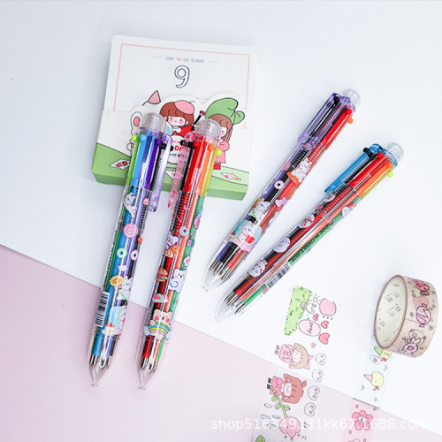 Amazon Cross-Border 6 Colors journal Pen Cute Color Ballpoint Pen Student Cartoon Writing Marker Pen 