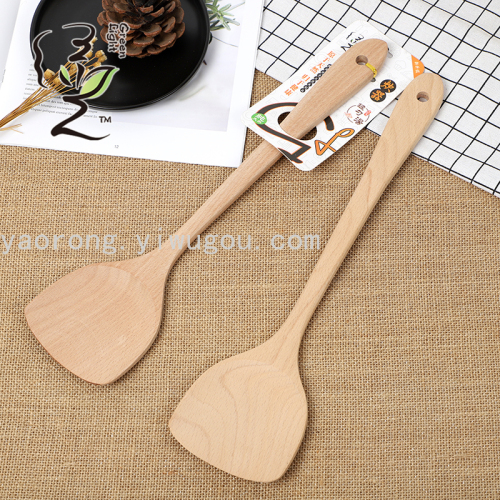 green beech square handle shovel 39 * 9.5cm chinese wok non-stick spatula high temperature resistant kitchen supplies