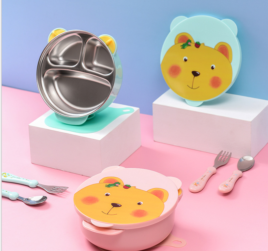 宝宝餐盘不锈钢分格吸盘