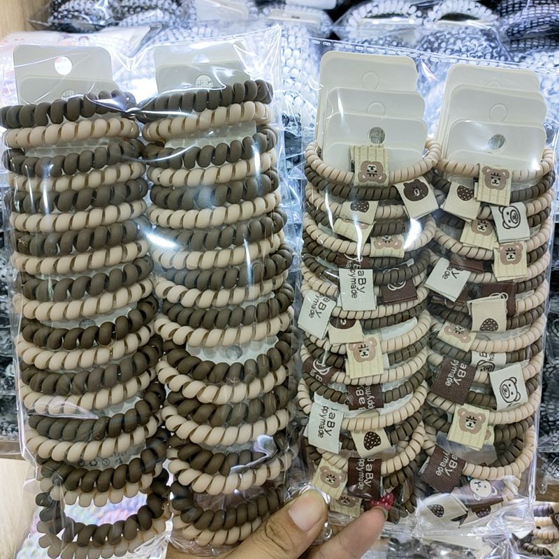 初秋新款奶茶色系磨砂哑光电话线发圈笑脸头绳少女扎头发皮套