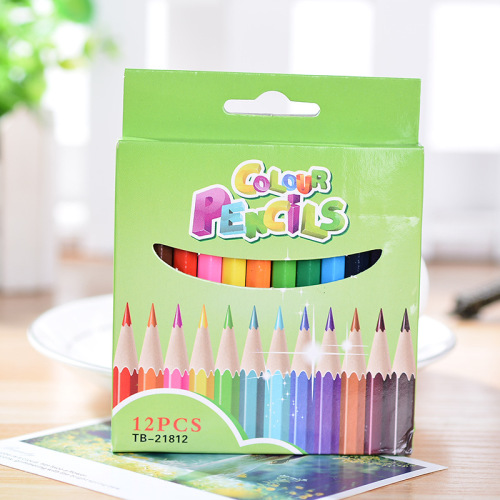 poplar 2.65 intermediate core 12 color short colored pencil mini wooden color pen drawing pen printed logo