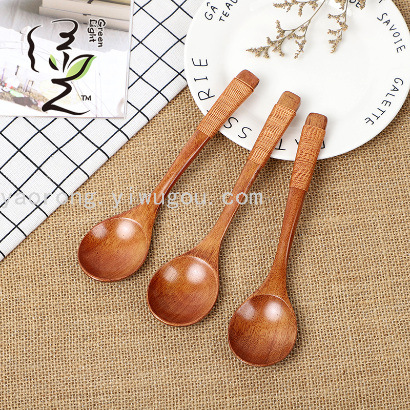 绑线大圆匙 调羹18*4CM 木汤匙 调羹蜂蜜匙 家用料理勺 咖啡勺
