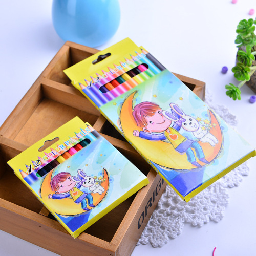 cartoon style 12 pcs boxed hexagonal rod color pencil elementary school student painting supplies learning stationery factory wholesale