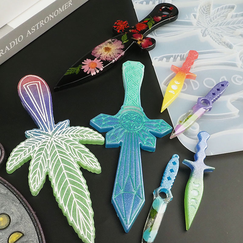 diy水晶滴胶模具防身短剑小刀宝剑摆件钥匙扣挂件树脂小剑硅胶模