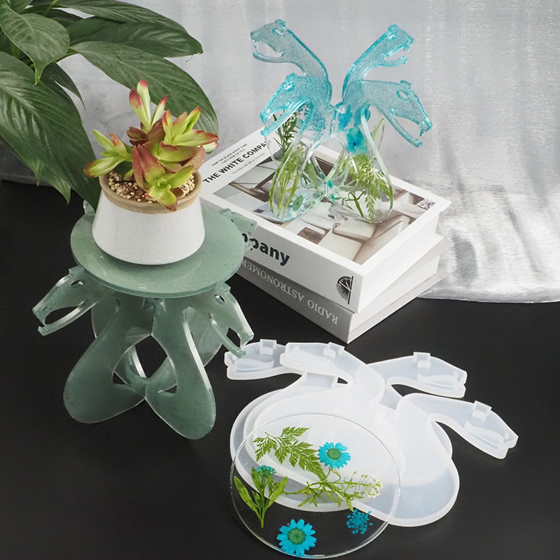 diy水晶滴胶模桌面展示架子蛇形旋转摆件花盆架收纳架硅胶模具