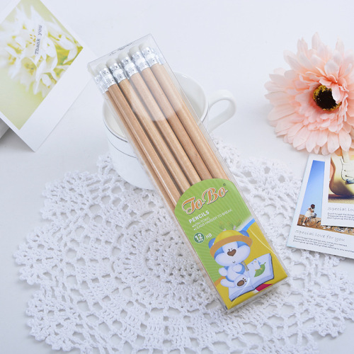 Wood Color Rod Surface round Brush Pot Leather Tip HB Pencil Pupils‘ Writing Pencil Wholesale