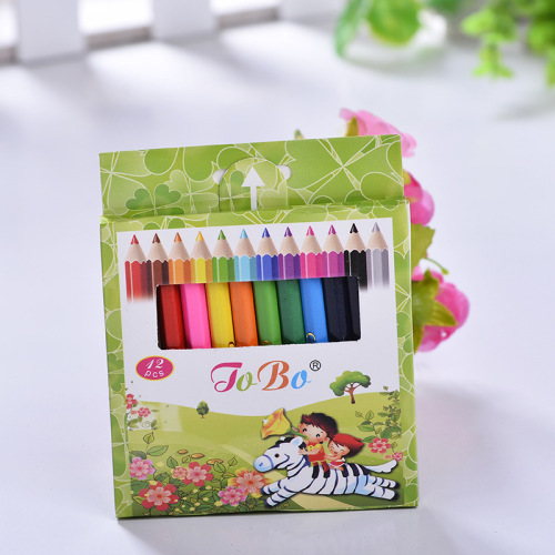 Color Pencil Short 12-Color Children‘s Environmental Protection Drawing Drawing Pencil Stationery Wholesale Foreign Trade