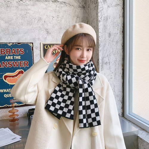 korean fashion knitted checkered scarf women‘s autumn and winter internet celebrity style large shawl outer wear long warm scarf