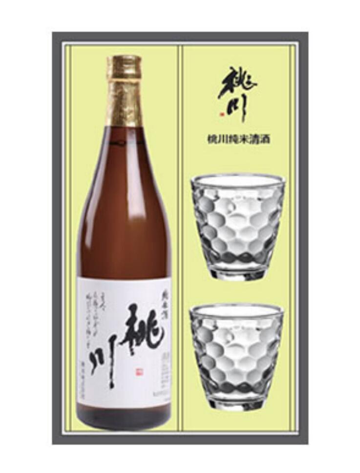 日本青森县桃川纯米清酒礼盒720ml+2只杯子