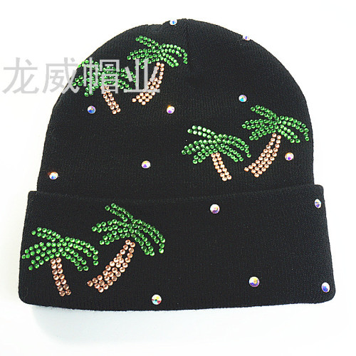 skin-friendly warm winter wool hat warm rhinestone knitted hat various styles available