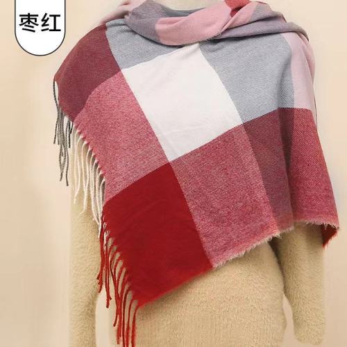 autumn and winter simple women‘s plaid scarf shawl european and american thick warm long cashmere scarf foreign trade