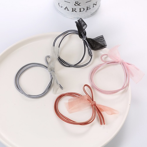 Japanese and Korean New Hair Accessories Wholesale Girl‘s Heart Mesh Bow Hair Ring Mesh Tie Ponytail Rubber Band Hair Generation